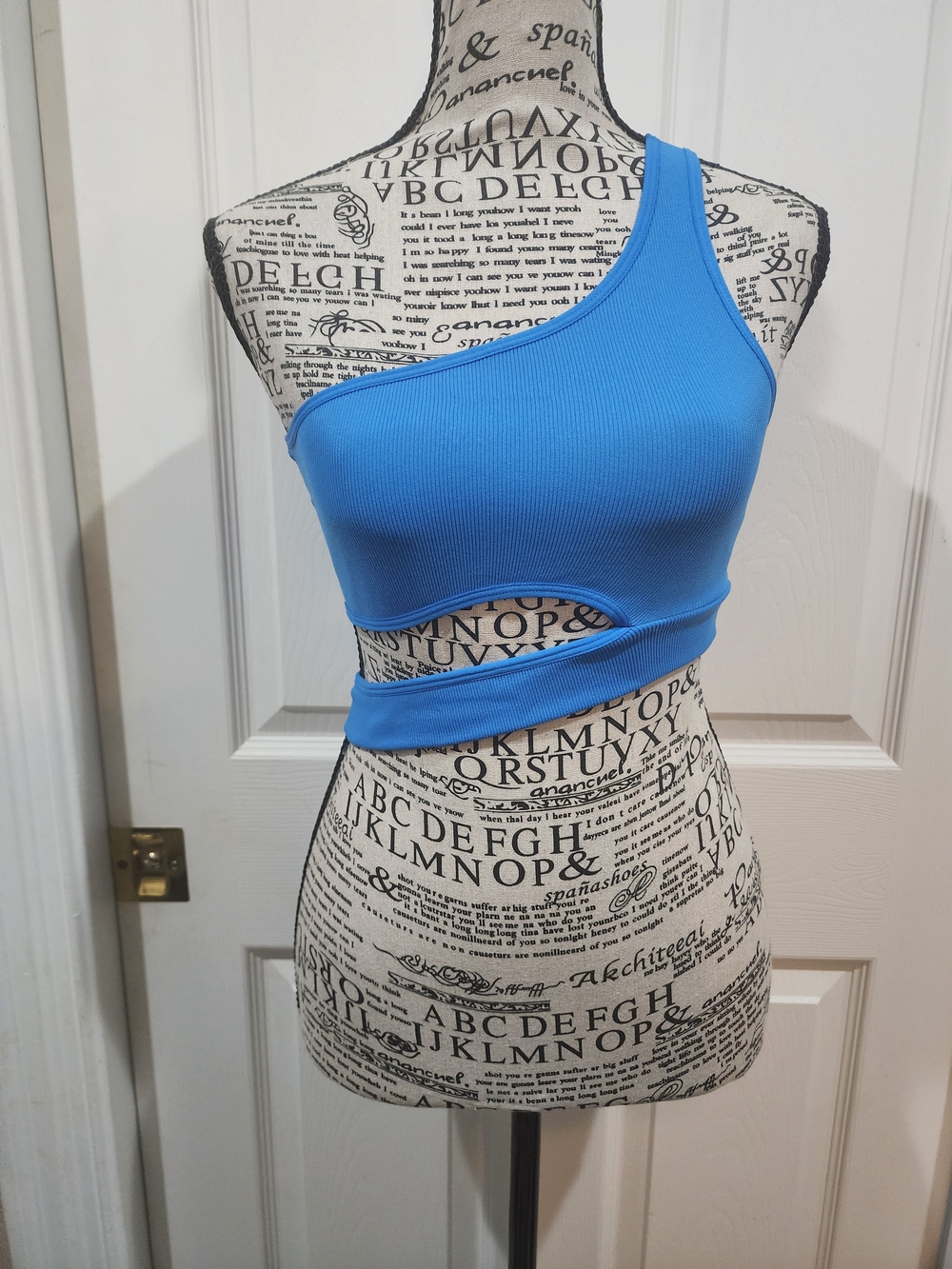 Garage One-Shoulder Ribbed Crop Top in Bright Blue
